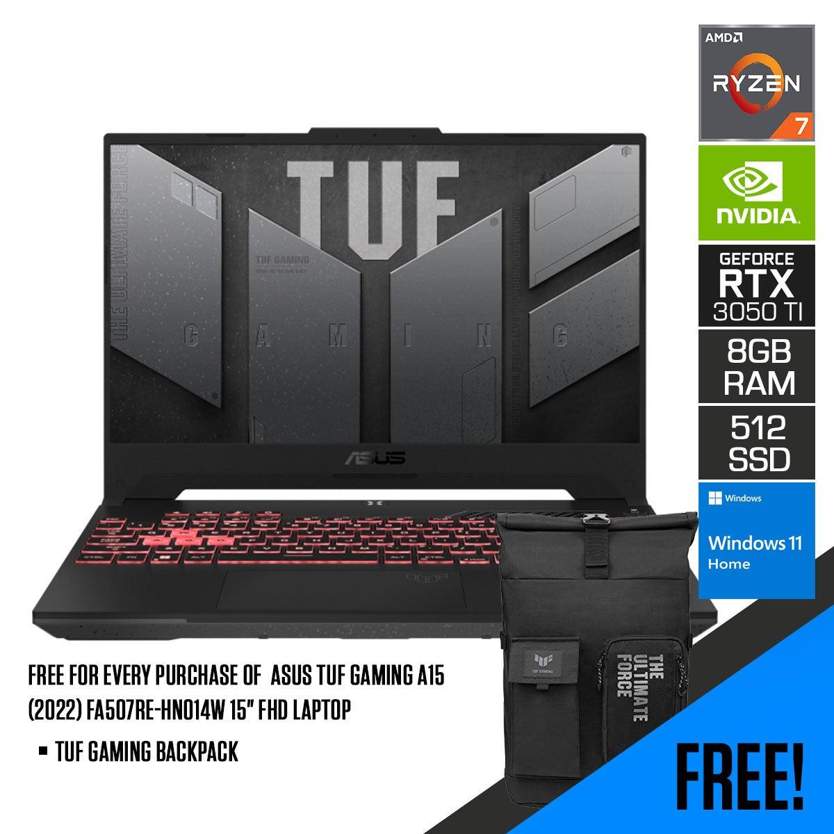 ASUS TUF Gaming A15 (2022) FA507RE-HN014W Laptop (Mecha Gray) | 15.6" FHD | Ryzen™ 7 6800H | 8GB DDR5 | 512GB SSD | RTX™ 3050 Ti | Windows 11 Home | TUF Gaming Backpack
