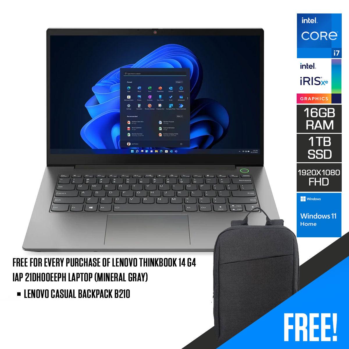 Lenovo Thinkbook 14 G4 IAP 21DH00EEPH Laptop (Mineral Gray) | 14" FHD (1920x1080) | i7-1255U | 16GB RAM | 1TB SSD | Iris Xe Graphics | Windows 11 | Lenovo Casual Backpack B210
