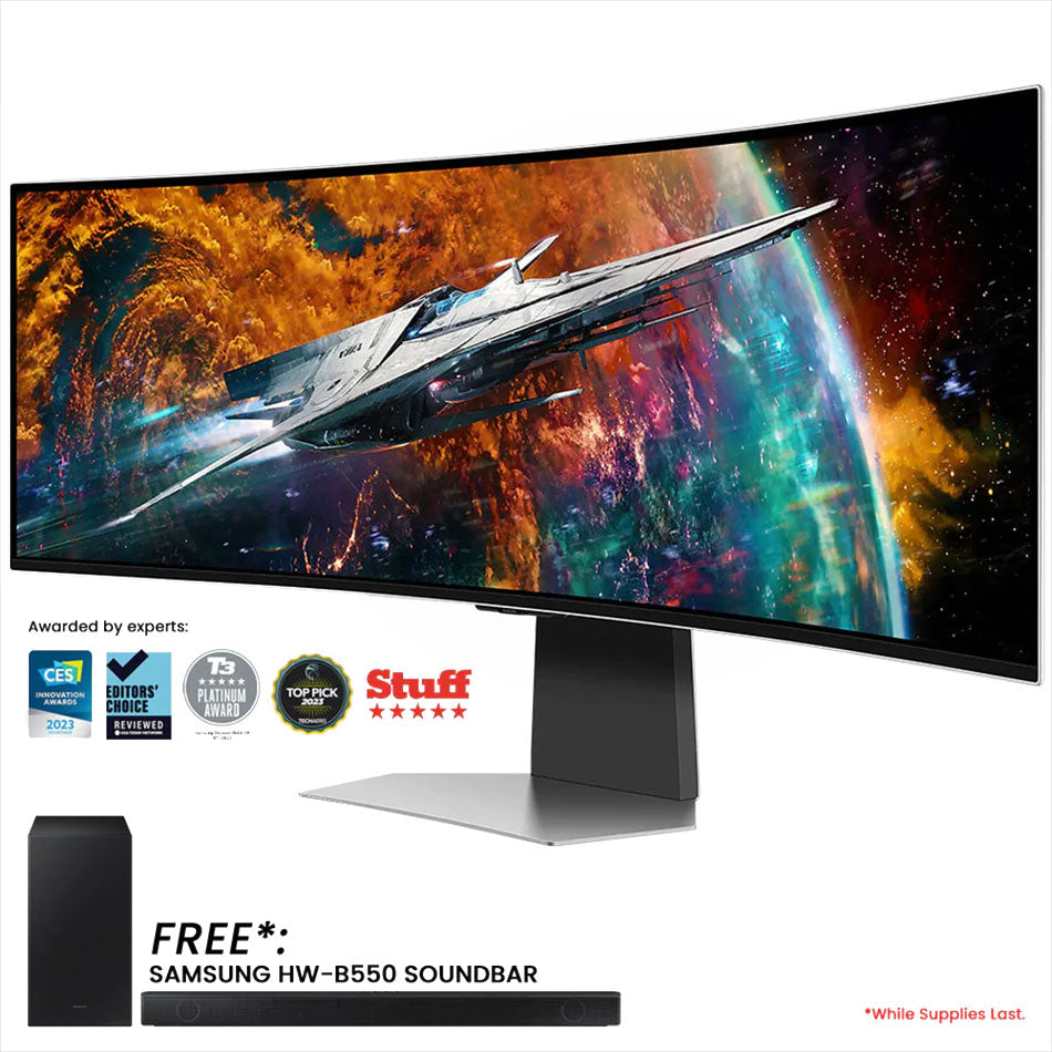 Samsung Odyssey OLED G9 (G95SC) LS49CG954SEXXP 49" Neo Quantum Processor Pro 0.03ms 240Hz GTG 5120x1440 Dual QHD Curved Smart Gaming Monitor + Samsung HW-B550 Soundbar (Black) Bundle