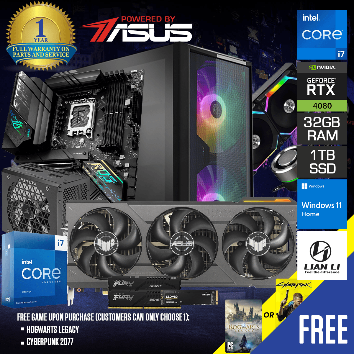 Powered by Asus: Sophos Lancool - Intel TUF RTX 4080 Gaming PC | Intel Core i7 13700KF | 32GB RAM | 1TB SSD | Windows 11 Home
