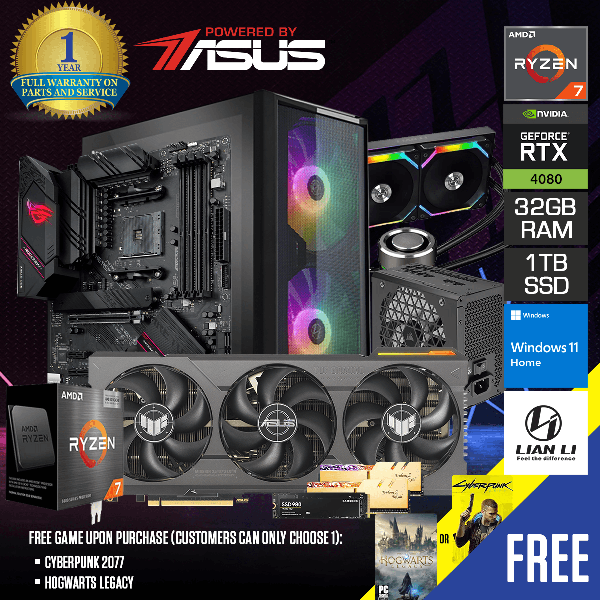Powered by ASUS: Sophos Lancool - AMD TUF RTX 4080 Gaming PC | Ryzen 7 5800X3D | 32GB DDR4 | 1TB SSD | RTX 4080 | Windows 11 Home