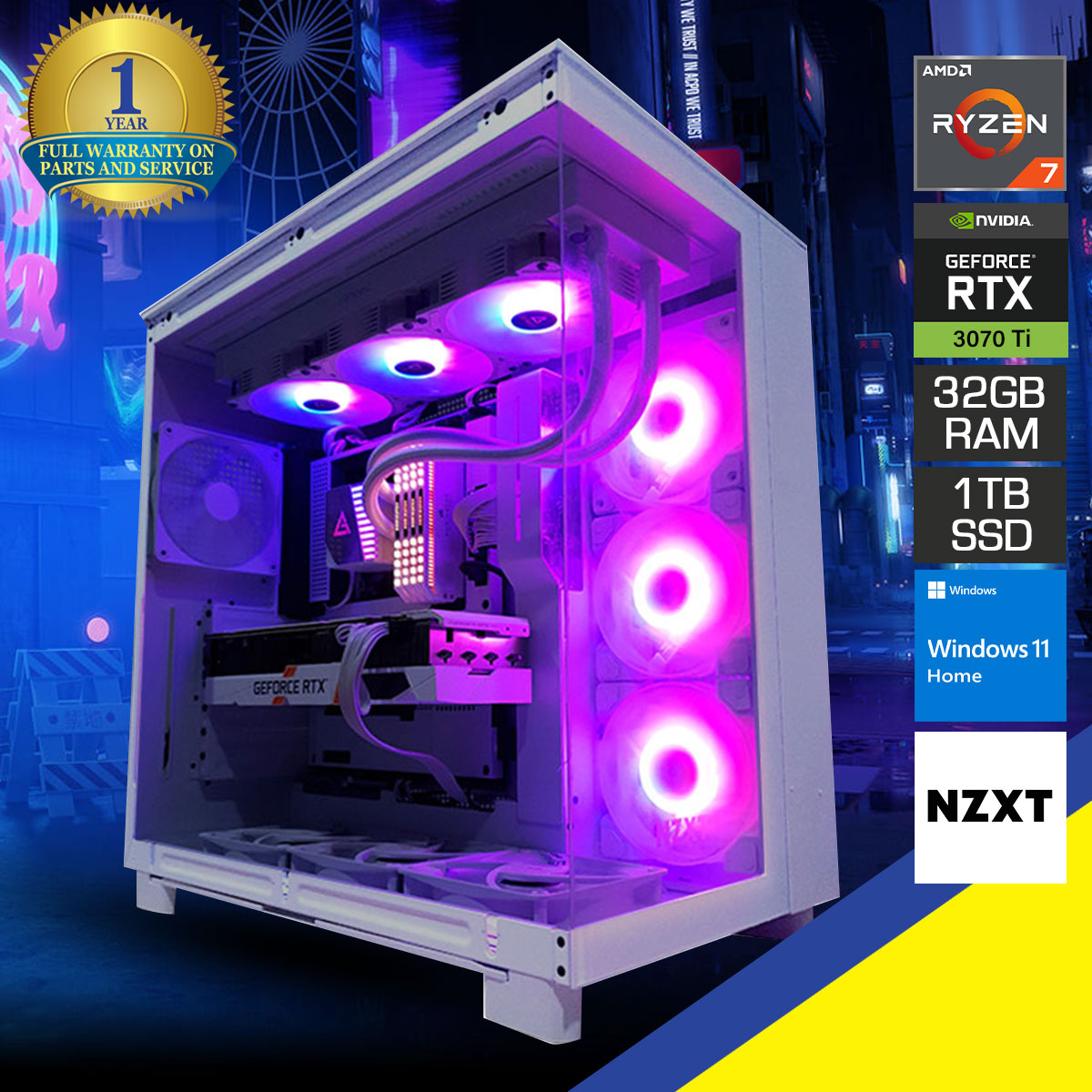 Optima H9 Flow Desktop Gaming PC | Ryzen 7 5700X | 32GB RAM | 1TB SSD | RTX 3070 Ti | Windows 11 Home