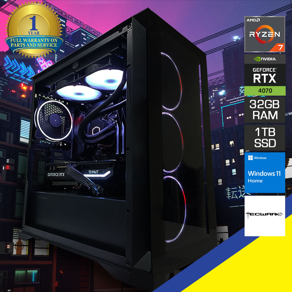 Optima Vision M Desktop Gaming PC | AMD Ryzen 7 7700 | 32GB RAM | 1TB SSD | RTX 4070 | Windows 11 Home