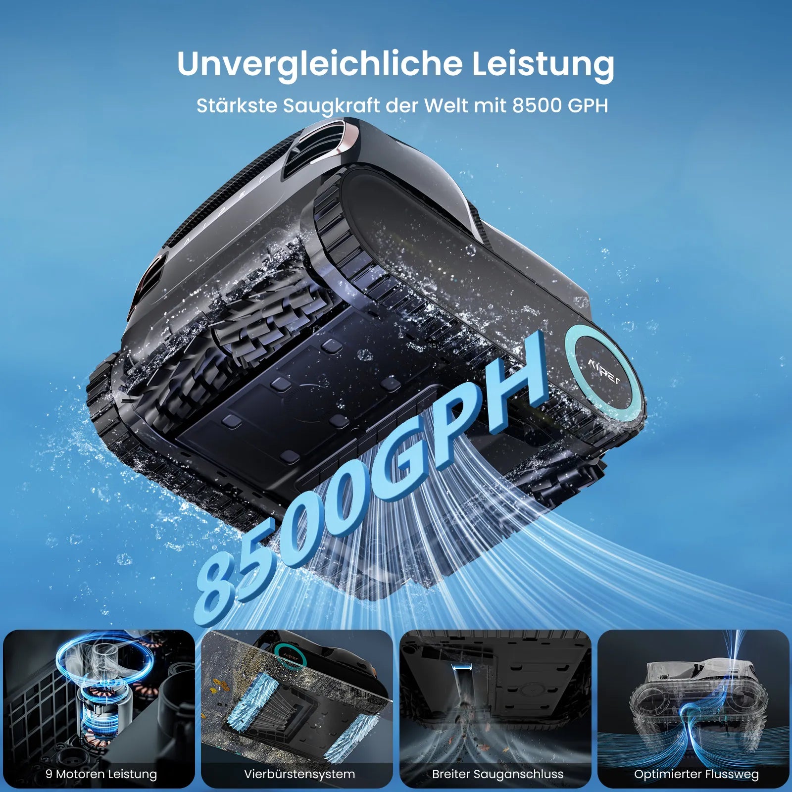 Aiper Scuba X1 Pro Max Cordless Robotic Pool Cleaner with Battery, 360° Mapping FlexiPath 2.0