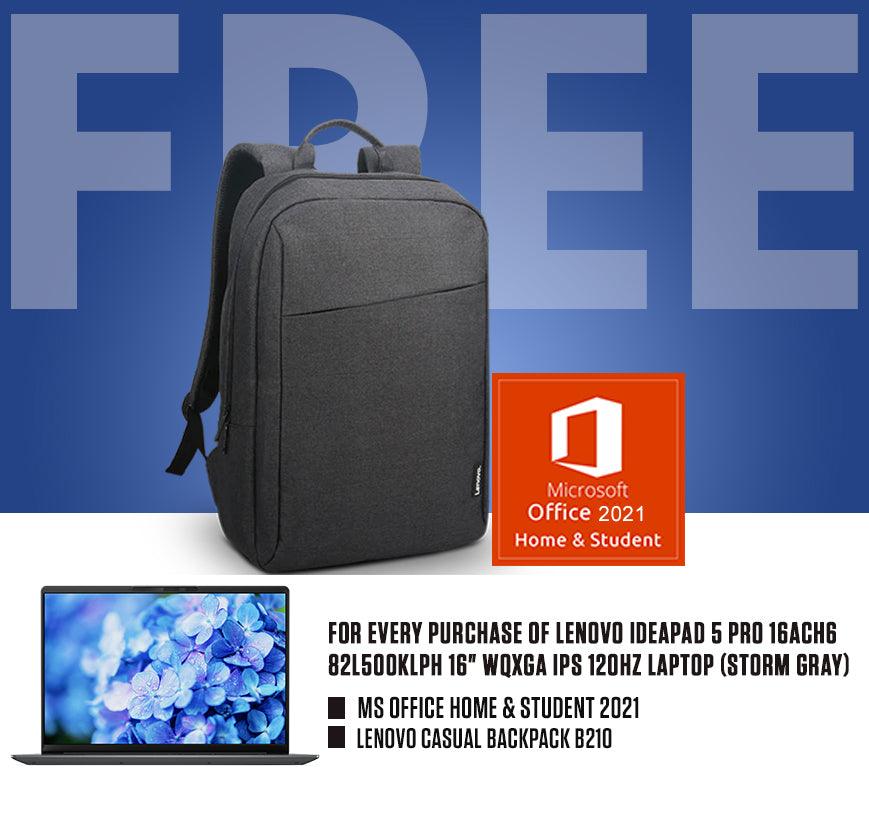 LENOVO IDEAPAD 5 PRO 16ACH6 82L500KLPH LAPTOP (STORM GREY) | 16” IPS 120HZ | Ryzen 9 5900HX | 32GB DDR4 | RTX 3050 | WIN11 + MS OFFICE HOME & STUDENT 2021 + 15.6” CASUAL BACKPACK B210