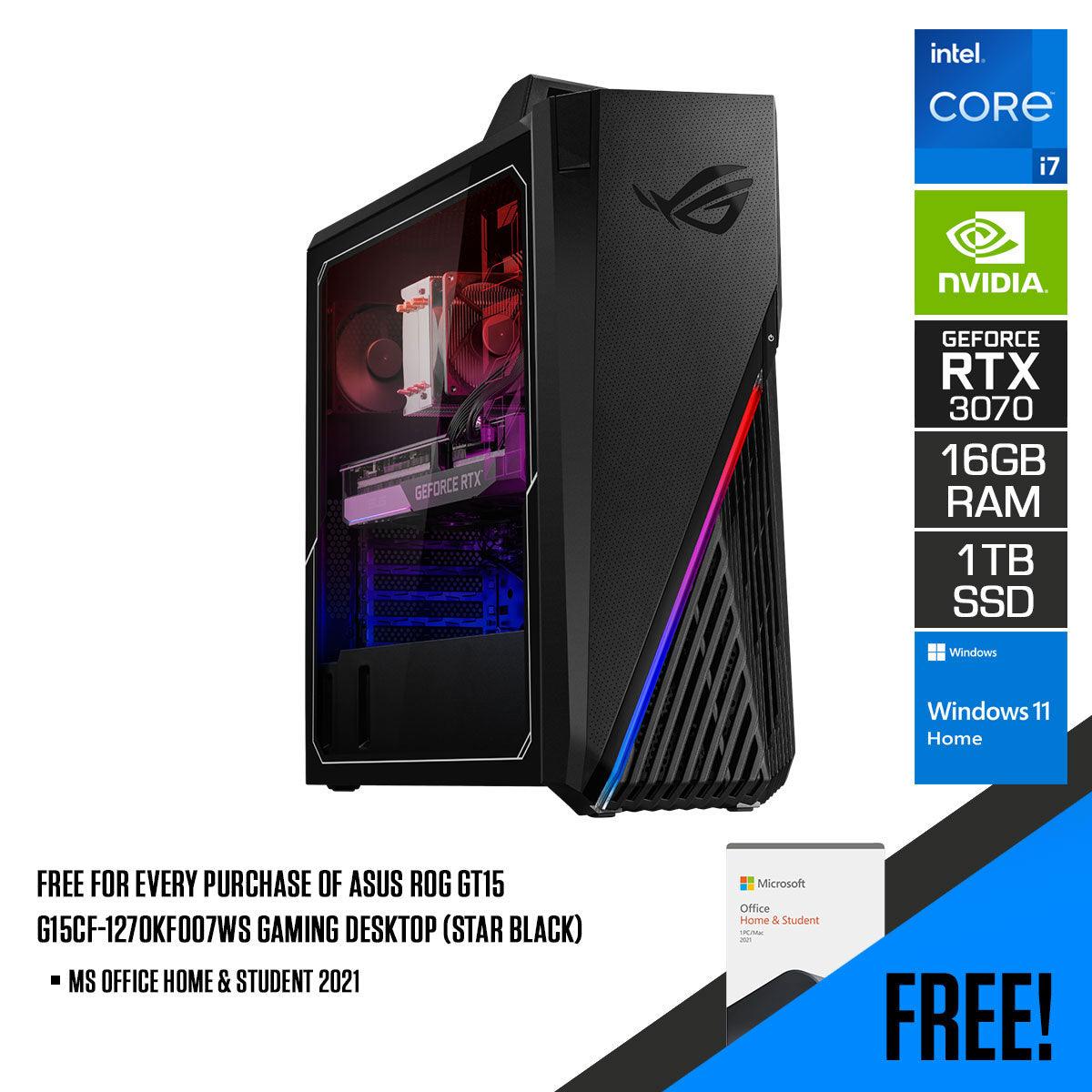 Asus ROG G15CF-1270KF008WS Gaming Desktop (Star Black) | i7-12700K | 16GB RAM DDR4 | 1TB SSD | RTX3070 | Windows 11 Home | MS Office Home & Student 2021