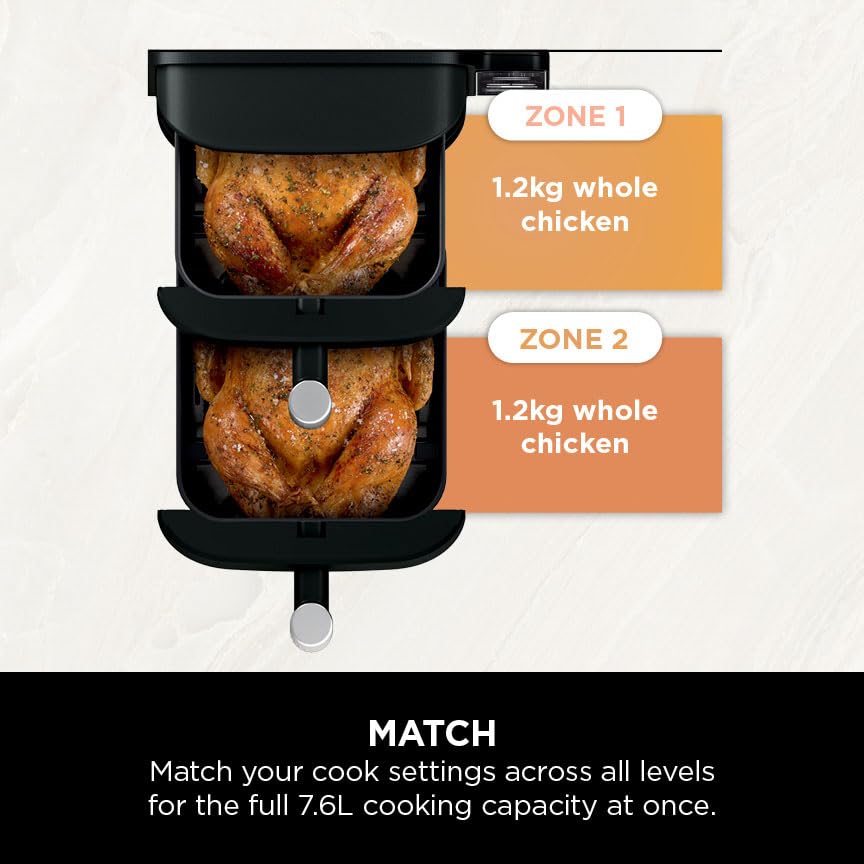 Ninja Double Stack Air Fryer, Vertical Dual Drawer Air Fryer with 4 cooking levels, 2 Drawers and 2 Racks, Space Saving Design, 7.6L Capacity, 6 Cooking Functions, 6 Portions, Black SL300UK