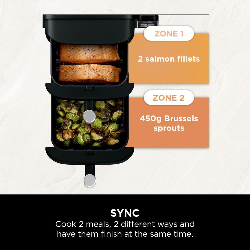 Ninja Double Stack Air Fryer, Vertical Dual Drawer Air Fryer with 4 cooking levels, 2 Drawers and 2 Racks, Space Saving Design, 7.6L Capacity, 6 Cooking Functions, 6 Portions, Black SL300UK