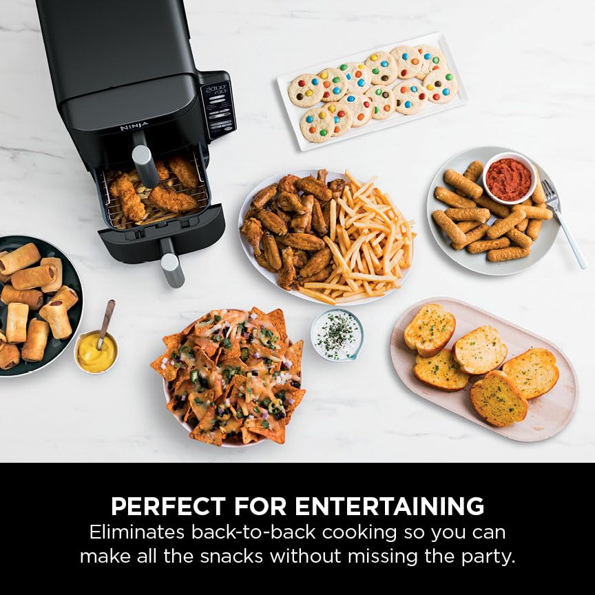 Ninja Double Stack Air Fryer, Vertical Dual Drawer Air Fryer with 4 cooking levels, 2 Drawers and 2 Racks, Space Saving Design, 7.6L Capacity, 6 Cooking Functions, 6 Portions, Black SL300UK