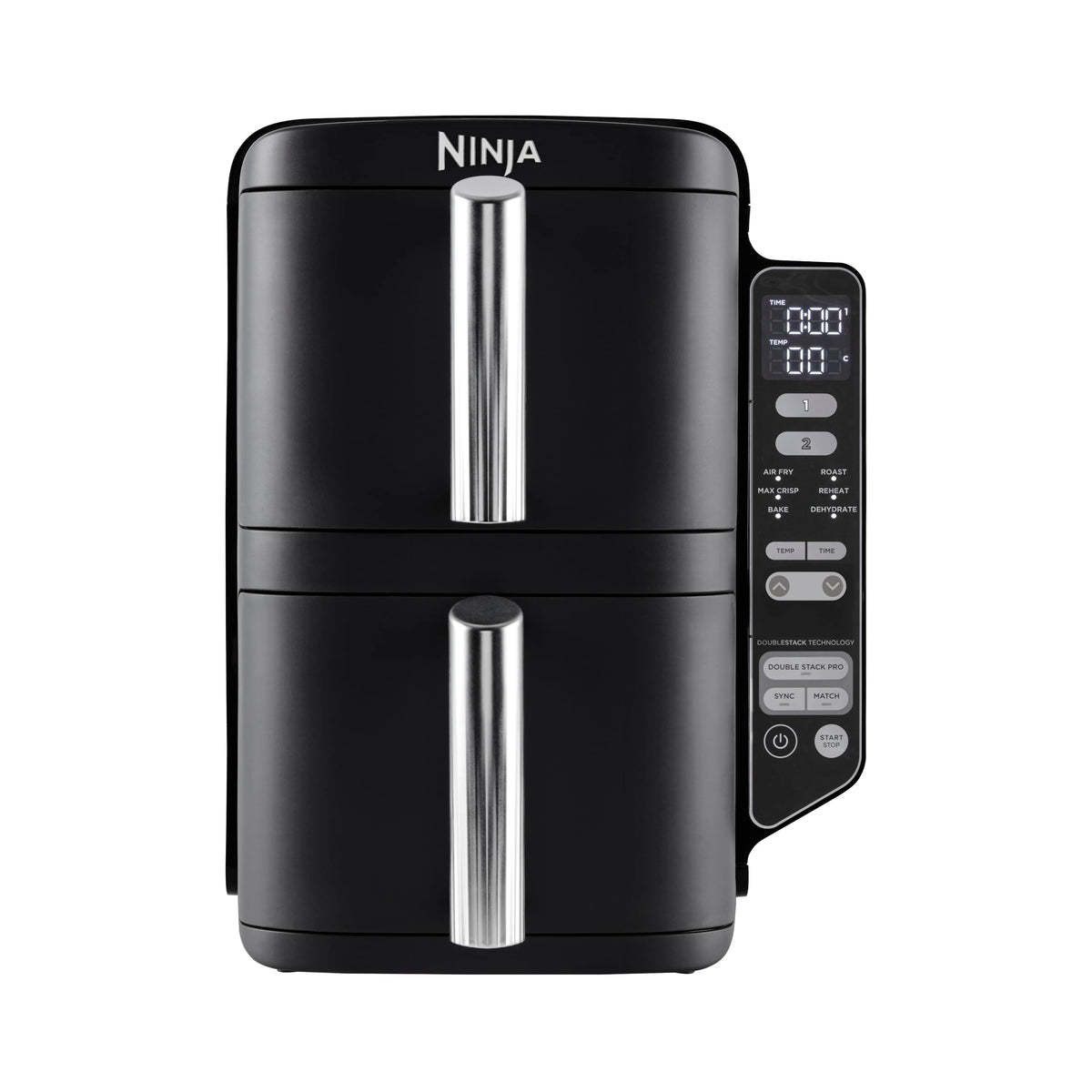 Ninja Double Stack Air Fryer, Vertical Dual Drawer Air Fryer with 4 cooking levels, 2 Drawers and 2 Racks, Space Saving Design, 7.6L Capacity, 6 Cooking Functions, 6 Portions, Black SL300UK