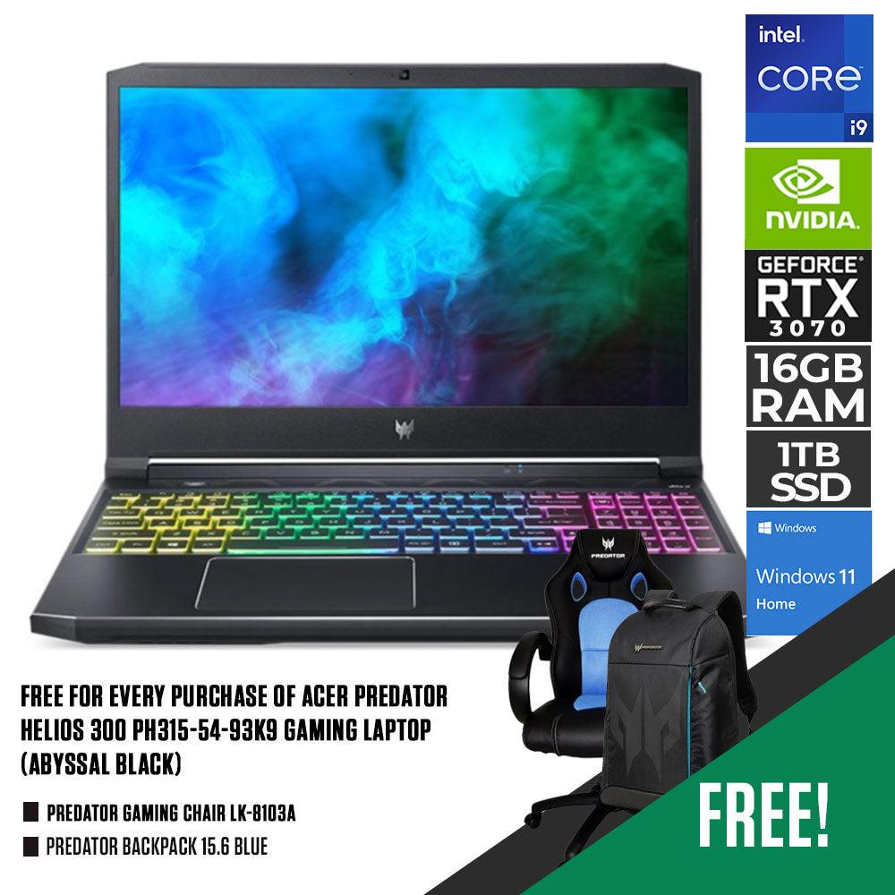 ACER PREDATOR HELIOS 300 PH315-54-93K9 GAMING LAPTOP (ABYSSAL BLACK) | 15.6” FHD | i9-11900H | 16GB DDR4 | 1TB SSD | RTX 3070 | WIN11 + PREDATOR GAMING CHAIR LK-8103A + PREDATOR BACKPACK 15.6 BLUE