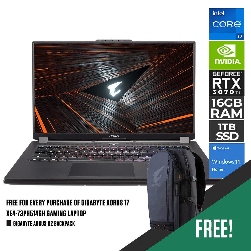GIGABYTE AORUS 17 XE4-73PH514GH Gaming Laptop | 17.3” FHD | i7-12700H | 16GB DDR4 | 1TB SSD | RTX™ 3070 Ti | WIN11 | GIGABYTE AORUS G2 Backpack (Black)