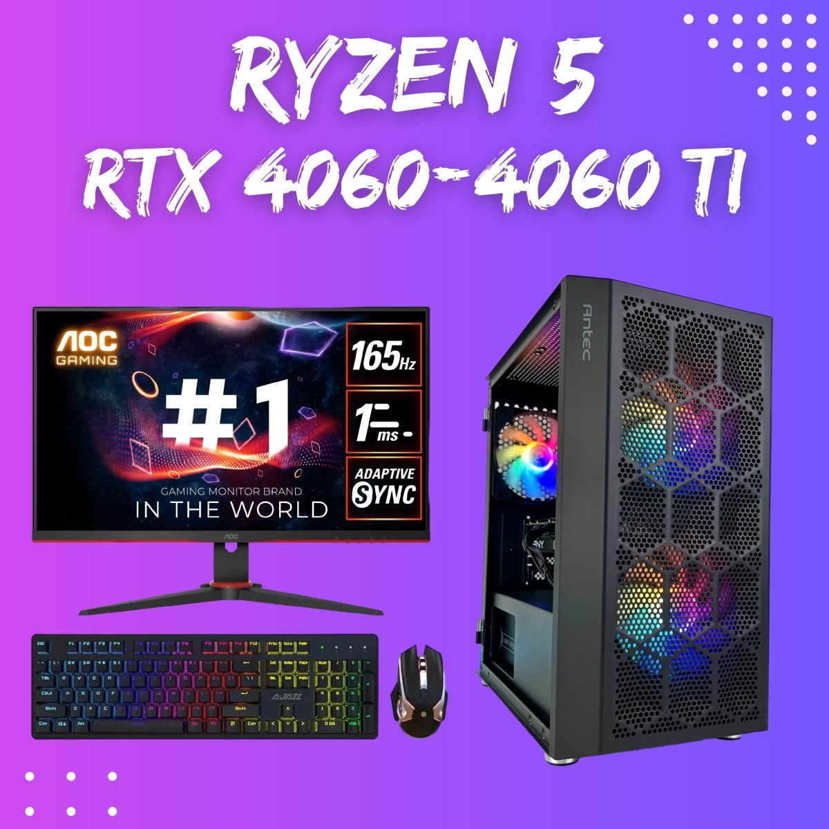 Gaming PC Bundle | Ryzen 5 5500 | RTX 4060-4060 Ti | Dark Phantom