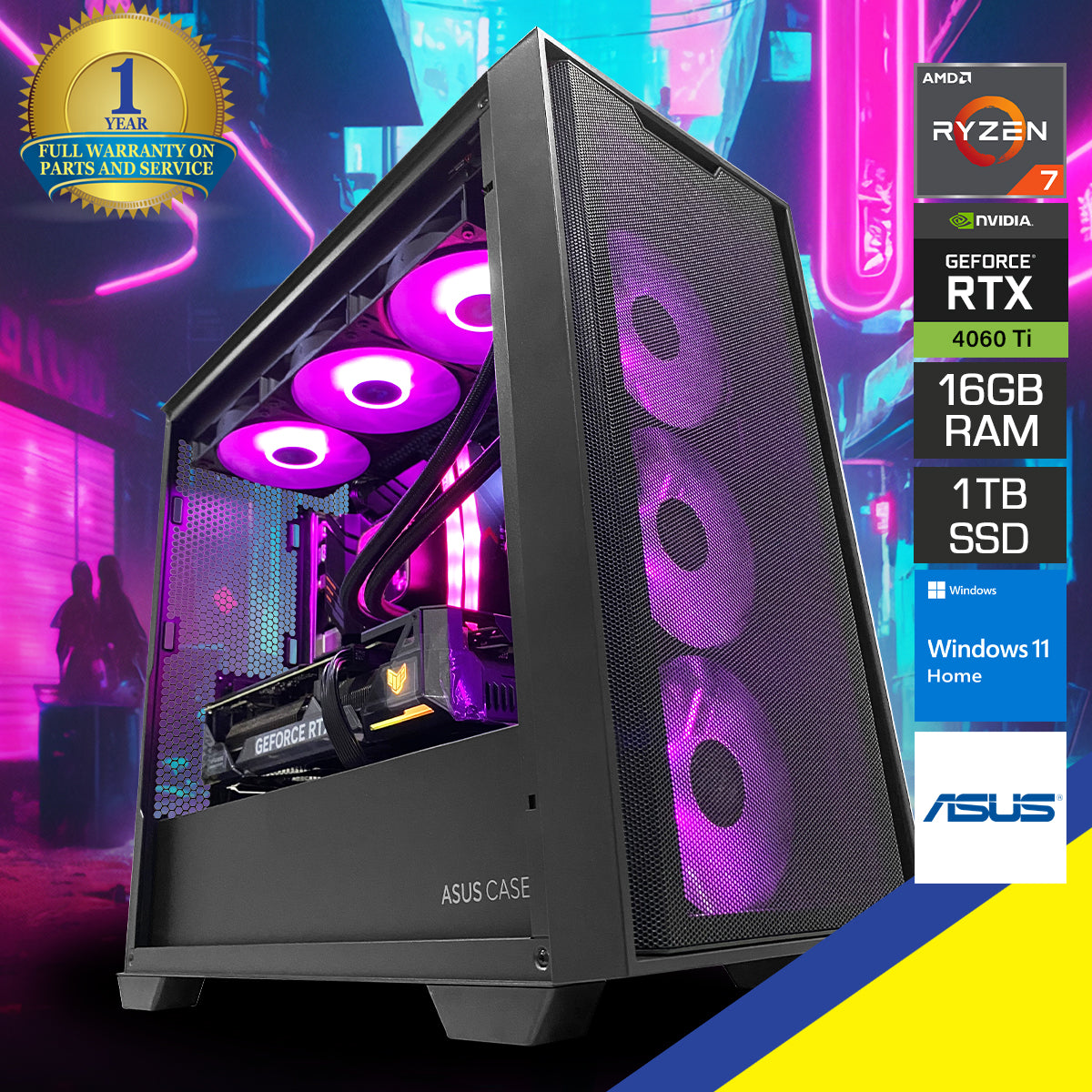 Aurora A21 Desktop Gaming PC | AMD Ryzen 7 5700X | 16GB RAM | 1TB SSD | RTX 4060 Ti | Windows 11