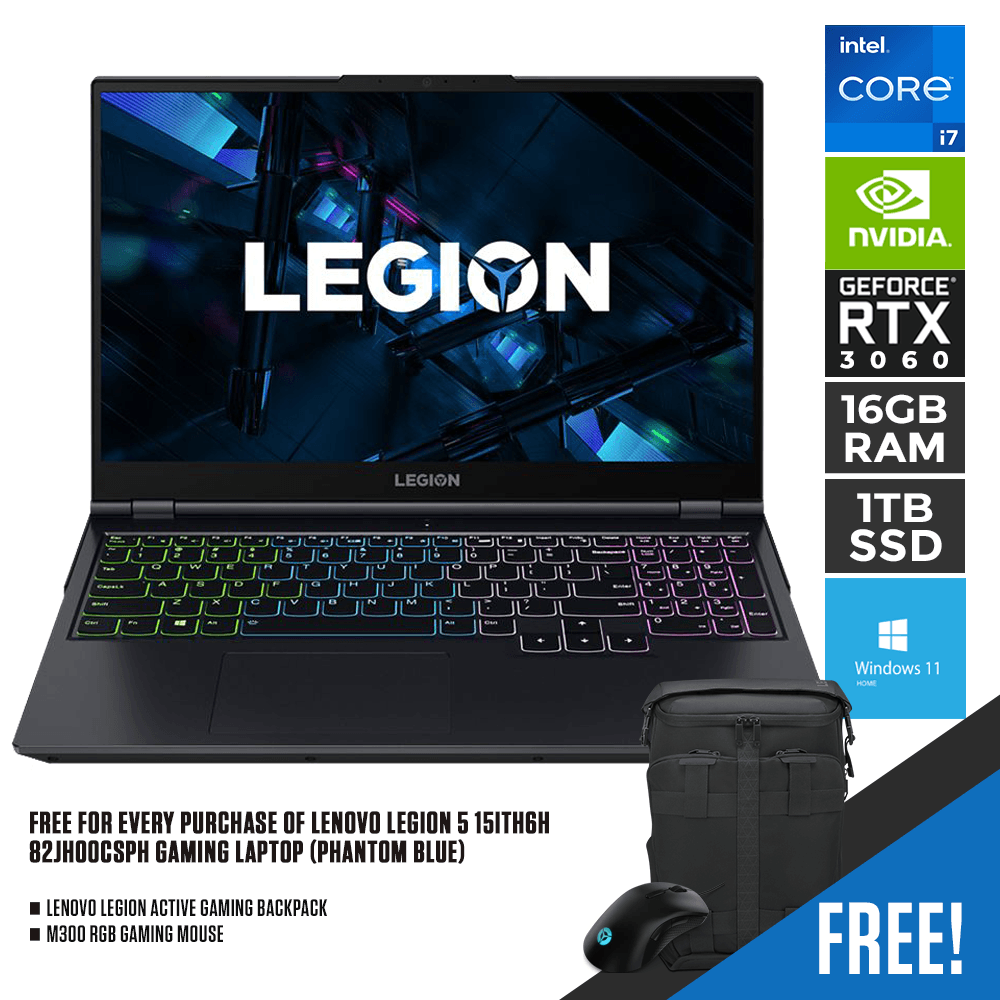 LENOVO LEGION 5 15ITH6H 82JH00CSPH GAMING LAPTOP (PHANTOM BLUE) | 15.6" WQHD | i7-11800H | 16GB DDR4 | 1TB SSD | RTX 3060 | WIN11 + M300 RGB GAMING MOUSE + LENOVO LEGION ACTION GAMING BACKPACK