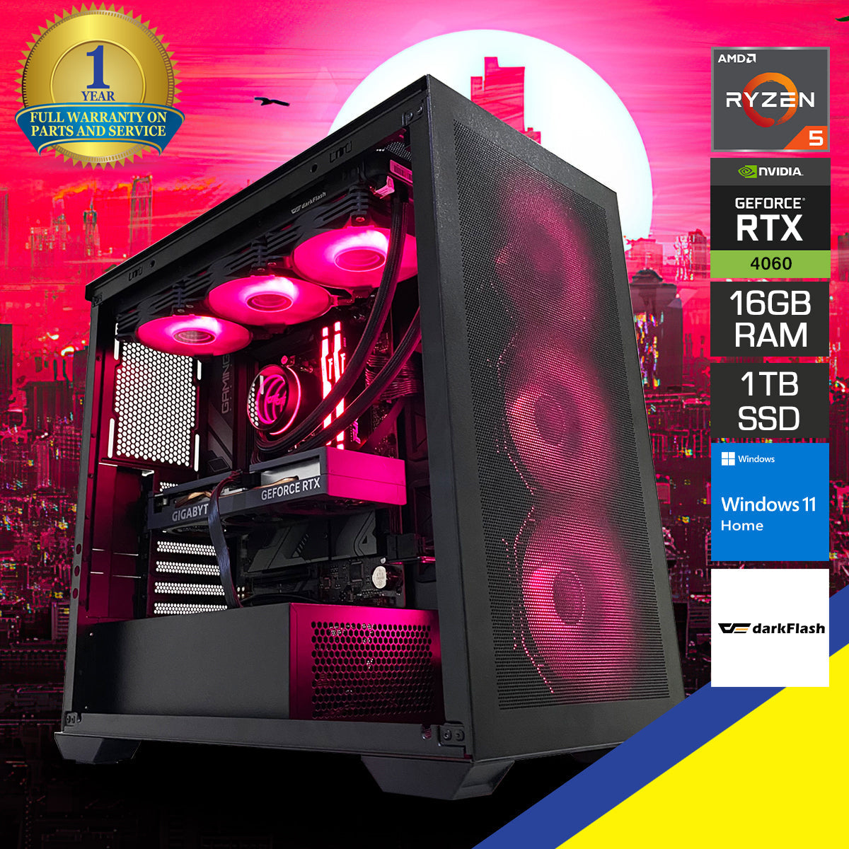 Aurora DLX4000 Desktop Gaming PC | AMD Ryzen 5 7600 | 16GB RAM | 1TB SSD | RTX 4060 | Windows 11 Home