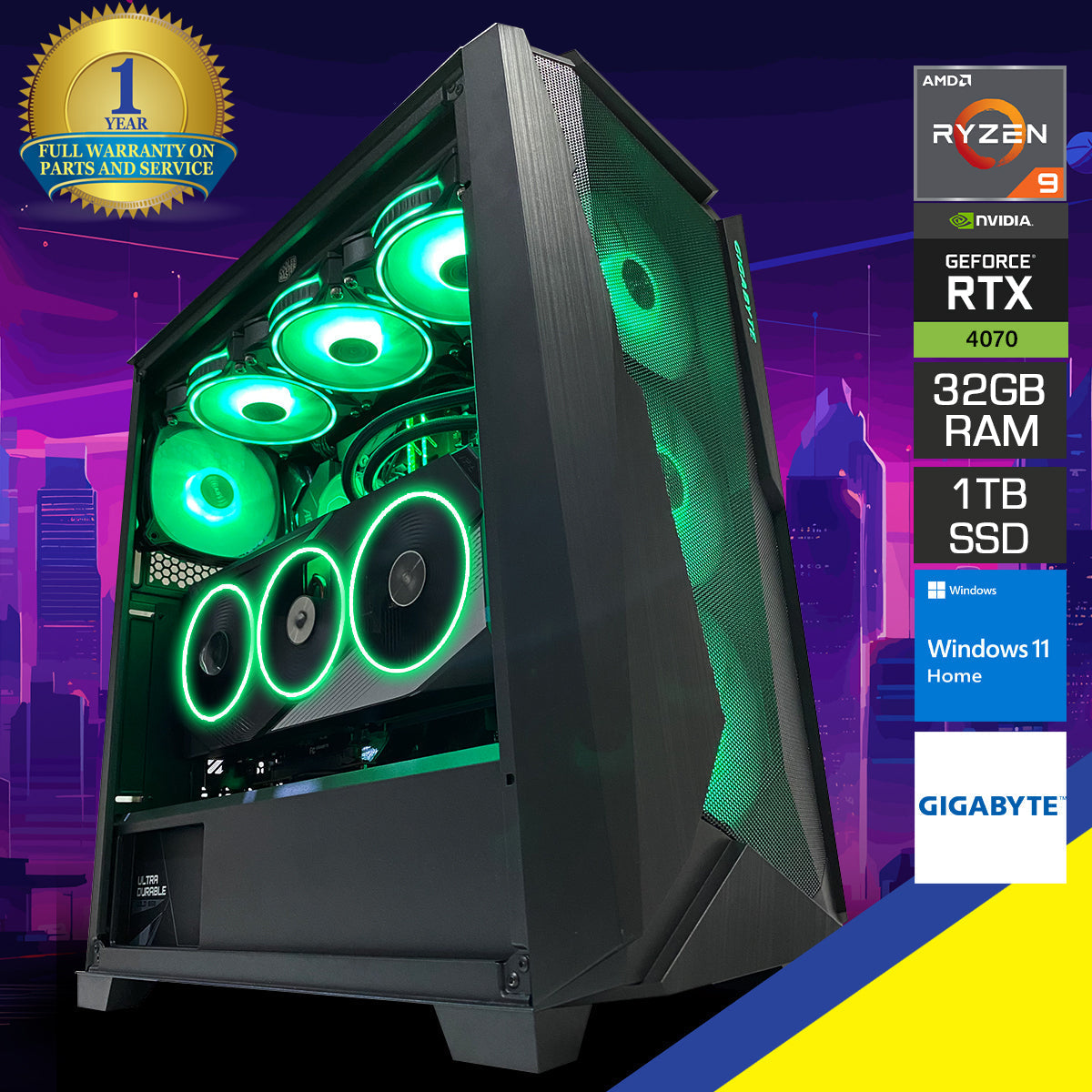 Optima C310 V2 Desktop Gaming PC | AMD Ryzen 9 5900X | 32GB RAM | 1TB SSD | RTX 4070 12GB | Windows 11 Home