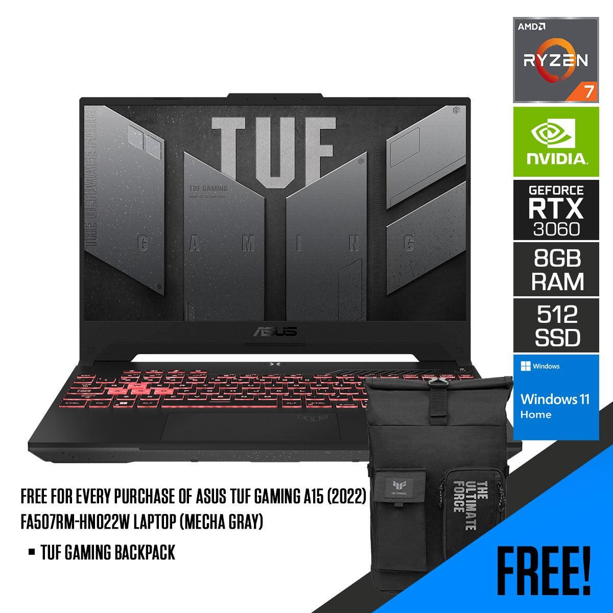ASUS TUF Gaming A15 (2022) FA507RM-HN022W Laptop (Mecha Gray) | 15.6" FHD | Ryzen™ 7 6800H | 8GB DDR5 | 512GB SSD | Windows 11 Home | TUF Gaming Backpack