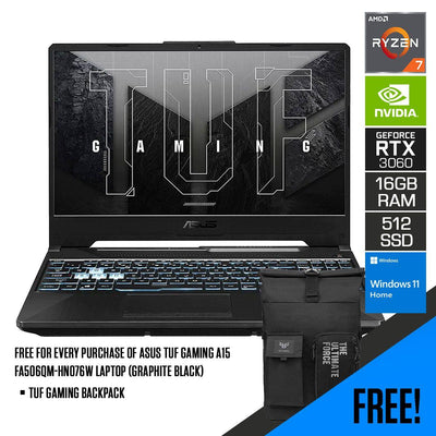 ASUS TUF Gaming A15 FA506QM-HN076W  Laptop (Graphite Black) | 15.6” FHD | AMD Ryzen™ 7 5800H | 16GB DDR4 | 512GB SSD | RTX™ 3060 | Windows 11 Home | TUF Gaming Backpack