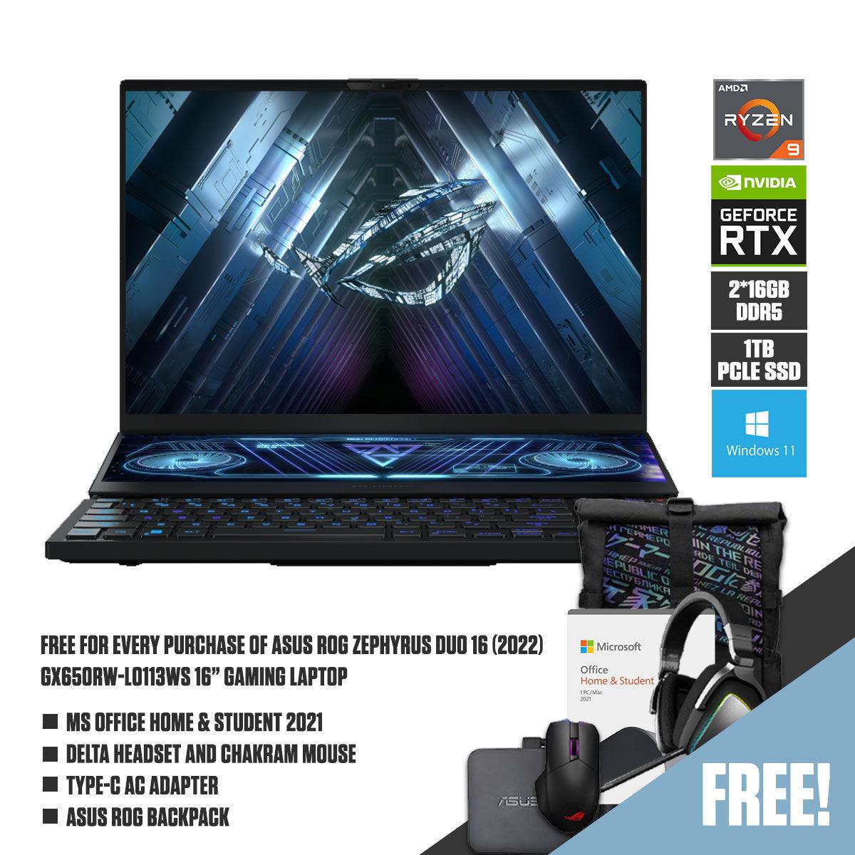 ASUS ROG Zephyrus Duo 16 (2022) GX650RW-LO113WS Gaming Laptop | 16" QHD+ | Ryzen 9 6900HX | 32GB RAM DDR5 | 1TB M.2 SSD | RTX 3070 Ti | Windows 11 Home | ROG Backpack | Delta Headset | Chakram Mouse | Type-C AC Adapter