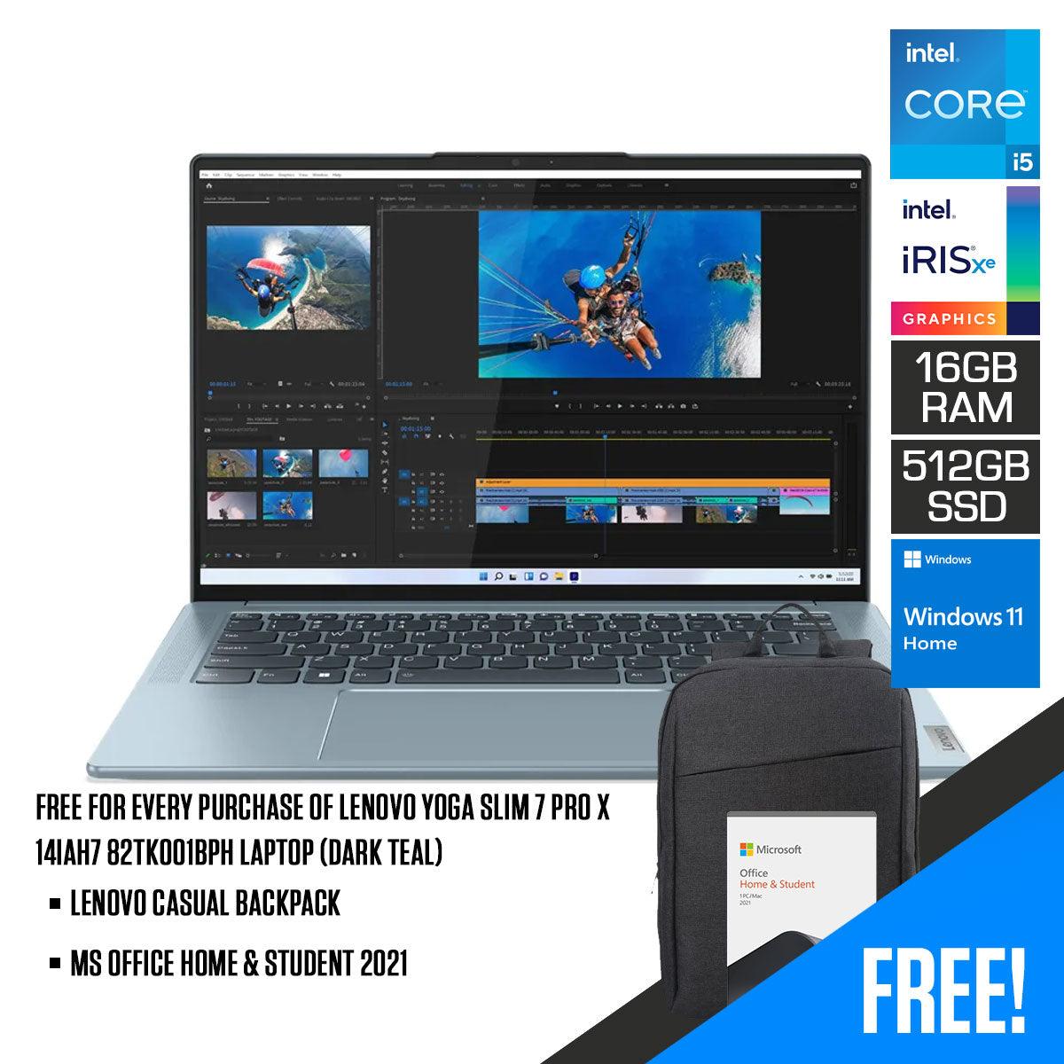 Lenovo Yoga Slim 7 Pro X 14IAH7 82TK001BPH Laptop (Dark Teal) | 14.5”  3K |  i5-12500H | 16 GB DDR5 | 512 GB SSD | Iris Xe Graphics | Windows 11 Home | MS Office H&S 2021 | Lenovo Casual Backpack B210
