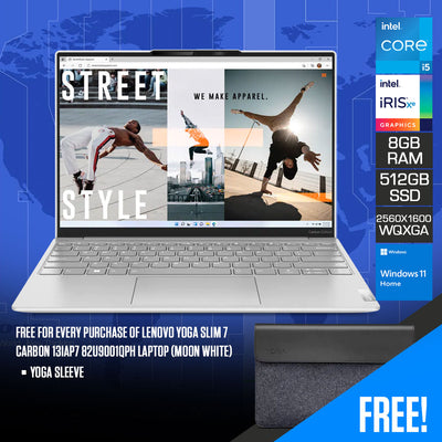 Lenovo Yoga Slim 7 Carbon 13IAP7 82U9001QPH Laptop (Moon White) | 13.3" 2.5K (2560x1600) | i5-1240P | 8GB RAM | 512GB SSD | Intel Iris Xe Graphics | Windows 11 Home | MS Office Home & Student 2021 | Yoga Sleeve