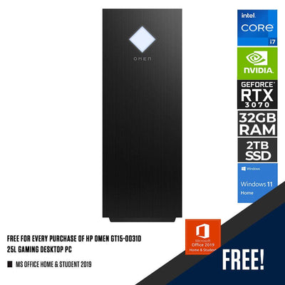 HP OMEN GT15-0031D 25L GAMING DESKTOP PC | i7-12700F | 32GB DDR4 | 2TB SSD | RTX 3070 | WIN11 + MS OFFICE HOME & STUDENT