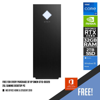 HP OMEN GT15-0032D 25L GAMING DESKTOP PC | i7-12700F | 32GB DDR4 | 2TB SSD | RTX 3080 | WIN11 + MS OFFICE HOME & STUDENT
