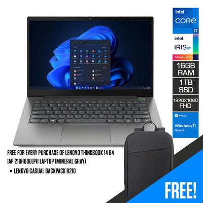 Lenovo Thinkbook 14 G4 IAP 21DH00EEPH Laptop (Mineral Gray) | 14" FHD (1920x1080) | i7-1255U | 16GB RAM | 1TB SSD | Iris Xe Graphics | Windows 11 | Lenovo Casual Backpack B210