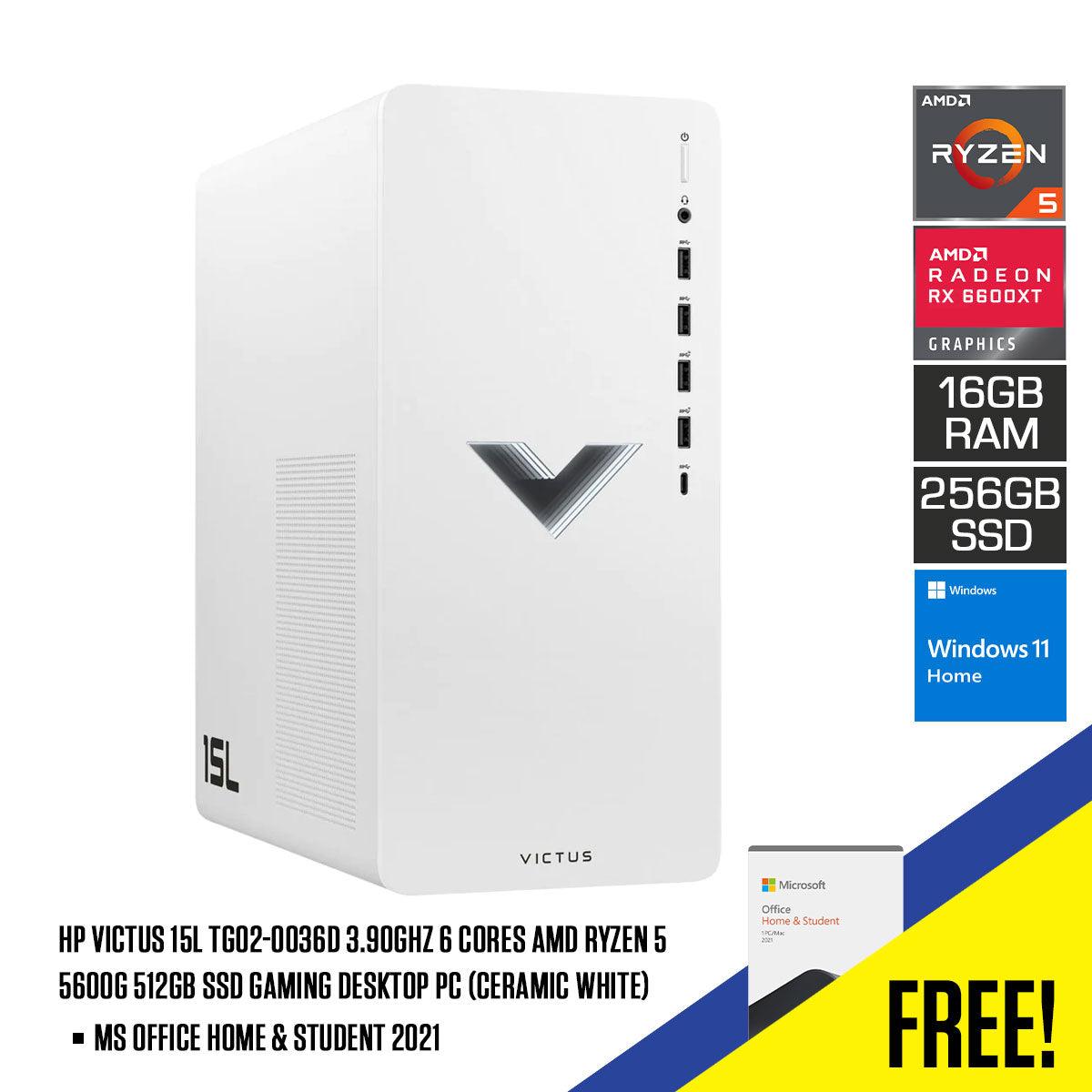 HP Victus 15L TG02-0036D 3.90GHZ 6 Cores AMD Ryzen 5 5600G 512GB SSD Gaming Desktop PC (Ceramic White) + MS Office Home & Student 2021