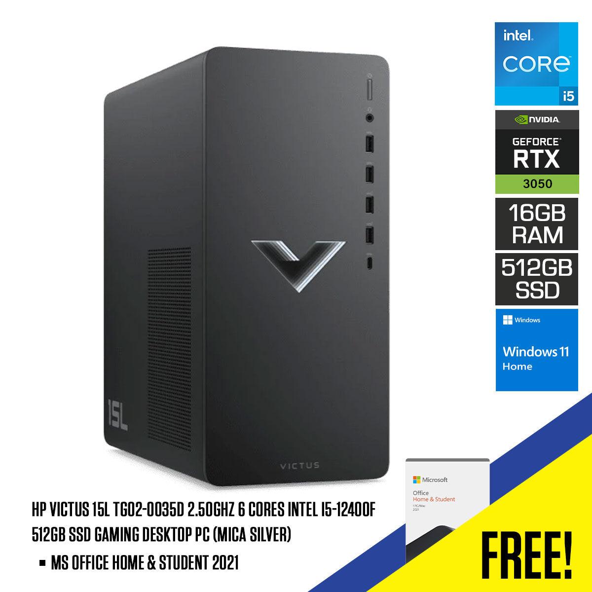 HP Victus 15L TG02-0035D 2.50GHZ 6 Cores Intel i5-12400F 512GB SSD Gaming Desktop PC (Mica Silver) + MS Office Home & Student 2021