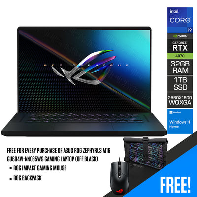 Asus ROG Zephyrus M16 GU604VI-N4085WS Gaming Laptop (Off Black) | 16" QHD+ (2560x1600 WQXGA) | i9 13900H | RTX 4070 | 1TB SSD | 32GB RAM | ROG Impact Gaming Mouse | ROG Backpack