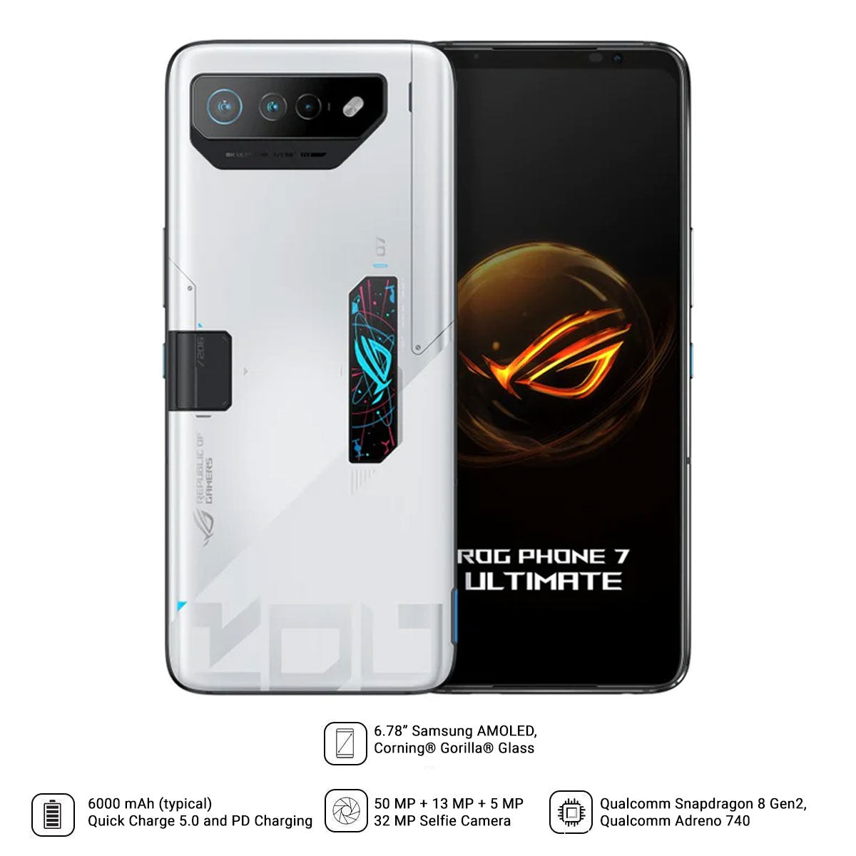 Asus ROG Phone 7 Ultimate 16GB+512GB Android 13 Snapdragon 8 Gen2 5G 6.78" FHD+ Gaming Mobile (Storm White) (AI2205-D-5D043WW)
