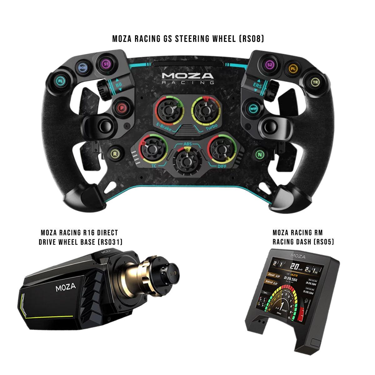 MOZA Racing GS Steering Wheel (RS08) + MOZA Racing R16 Direct Drive Wheel Base (Black) (RS031) + MOZA Racing RM Racing Dash (RS05)