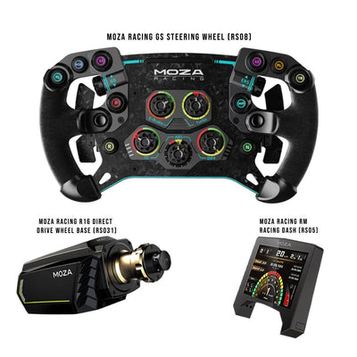 MOZA Racing GS Steering Wheel (RS08) + MOZA Racing R16 Direct Drive Wheel Base (Black) (RS031) + MOZA Racing RM Racing Dash (RS05)