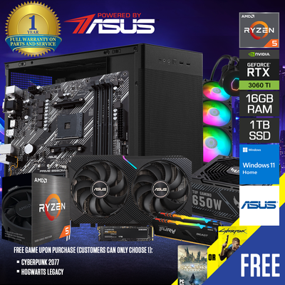 Powered by Asus: Aurora AP201 Desktop Gaming PC |  Ryzen 5 5600X | 16 GB RAM | 1TB SSD | RTX 3060 Ti | Windows 11 Home