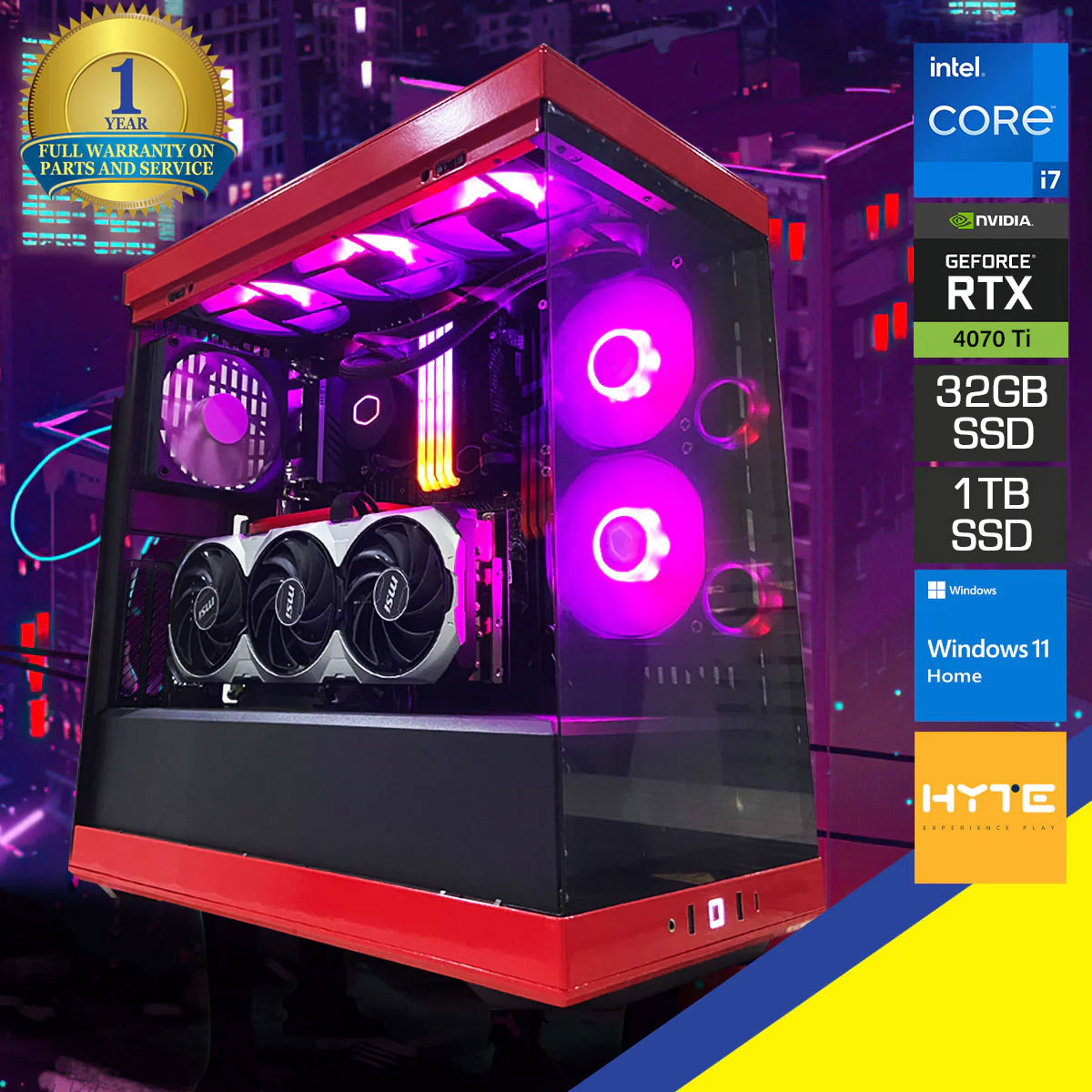 Ultra Y40 V2 Red Desktop Gaming PC | Intel Core i7-13700F | 32GB RAM | 1TB SSD | RTX 4070 Ti | Windows 11 Home