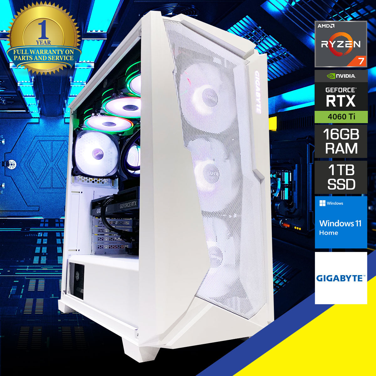 Aurora C301 Desktop Gaming PC |  AMD Ryzen 7 5700X | 16GB RAM | 1TB SSD | RTX 4060 Ti | Windows 11 Home