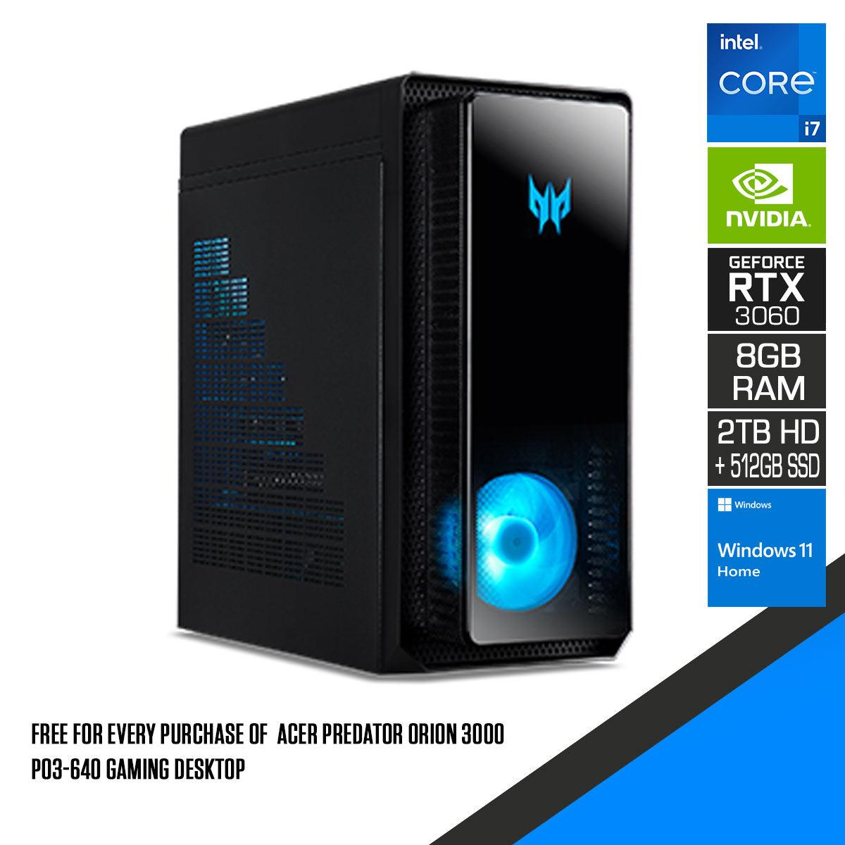 Acer Predator Orion 3000 PO3-640 Gaming Desktop | i7-12700 | 8GB RAM | 2TB HDD + 512GB SSD | RTX 3060 | Windows 11 Home