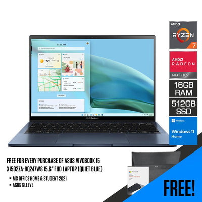 Asus Zenbook S 13 OLED UM5302TA-LV396WS Laptop (Ponder Blue) | 13.3” FHD | Ryzen 7 6800U | 16GB RAM | 512GB M.2 SSD | AMD Radeon™ Graphics | Windows 11 Home | MS Office Home & Student 2021 | Asus Sleeve