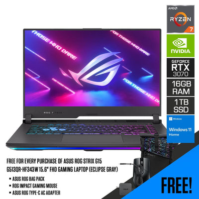 Asus ROG STRIX G15 G513QR-HF343W Gaming Laptop (Eclipse Gray) | 15.6" FHD | Ryzen 7 5800H | 16GB RAM | 1TB SSD | RTX 3070 | WIndows 11 Home | ROG Backpack | ROG Impact Gaming Mouse | Type-C AC Adapter