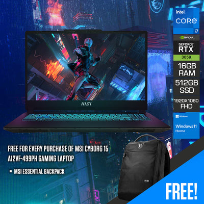 MSI Cyborg 15 A12VF-499PH Gaming Laptop |  15.6" FHD (1920X1080) IPS | 144HZ I7-12650H | 16GB RAM | 512GB SSD | RTX 4060 | Windows 11 Home | MSI Essential Backpack
