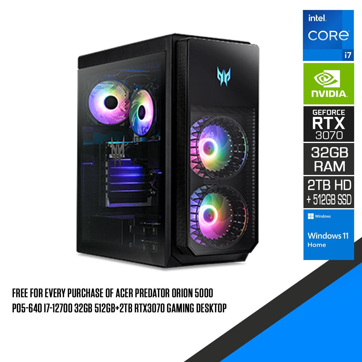 Acer Predator Orion 5000 PO5-640 Gaming Desktop | i7-12700 | 32GB RAM | 512GB SSD + 2TB HDD | RTX 3070 | Windwos 11 Home