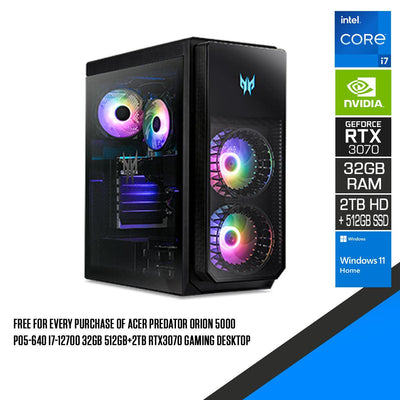 Acer Predator Orion 5000 PO5-640 Gaming Desktop | i7-12700 | 32GB RAM | 512GB SSD + 2TB HDD | RTX 3070 | Windwos 11 Home