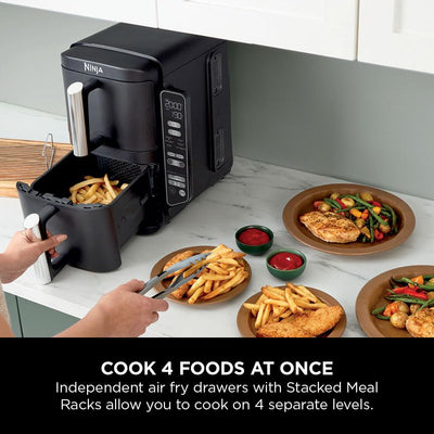Ninja Double Stack Air Fryer, Vertical Dual Drawer Air Fryer with 4 cooking levels, 2 Drawers and 2 Racks, Space Saving Design, 7.6L Capacity, 6 Cooking Functions, 6 Portions, Black SL300UK
