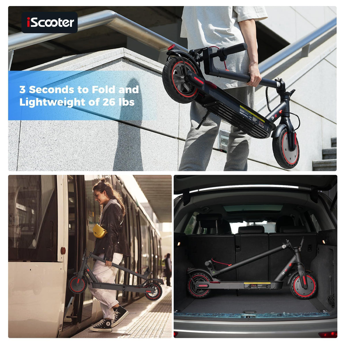 iScooter Electric Scooter, i9 Electric Scooters Adult, 8.5”Solid Tires, 30km Range, 3 Speed Mode, Foldable Electric Scooters with APP, Double Braking System for Adults and Teens