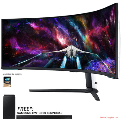 Samsung Odyssey Neo G9 (G95NC) LS57CG952NEXXP 57" 240Hz 1ms GTG 7680x2160 Dual UHD Quantum Mini-LED HDR 1000 Swivel, Tilt, Height-Adjust Curved Gaming Monitor + Samsung HW-B550 Soundbar (Black) Bundle