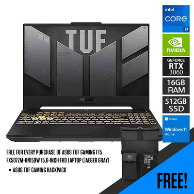 Asus TUF Gaming F15 FX507ZM-HN159W Laptop (Jaeger Gray) | 15.6”  FHD | i7-12700H | 16GB DDR5 | 512 GB SSD | RTX™ 3060 | Windows 11 Home | TUF Gaming Backpack