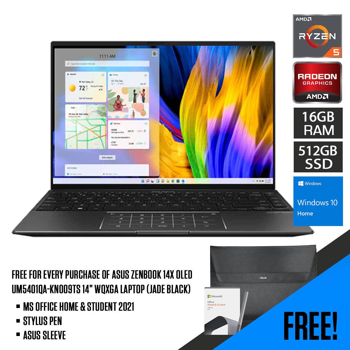 Asus Zenbook 14X Oled UM5401QA-KN009TS Laptop (Jade Black) | 14”  WQXGA | Ryzen™ 5 5600H | 16 GB DDR4 | 512 GB SSD | Radeon™ Graphics | MS Office Home & Student 2021 | Stylus Pen | Asus Sleeve