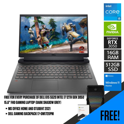Dell G15 5520 Gaming Laptop (Dark Shadow Grey) | 15.6”  FHD | i5-12500H | 16 GB RAM DDR5 | 512 GB SSD | RTX 3050 | Windows 11 Home | MS Office H&S 2021 | Dell Gaming Backpack 17-GM1720PM